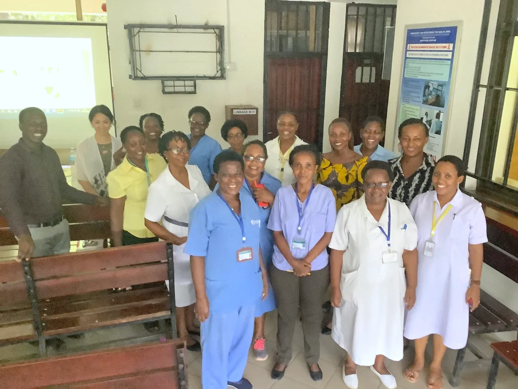 With midwives at a health facility in Tanzania